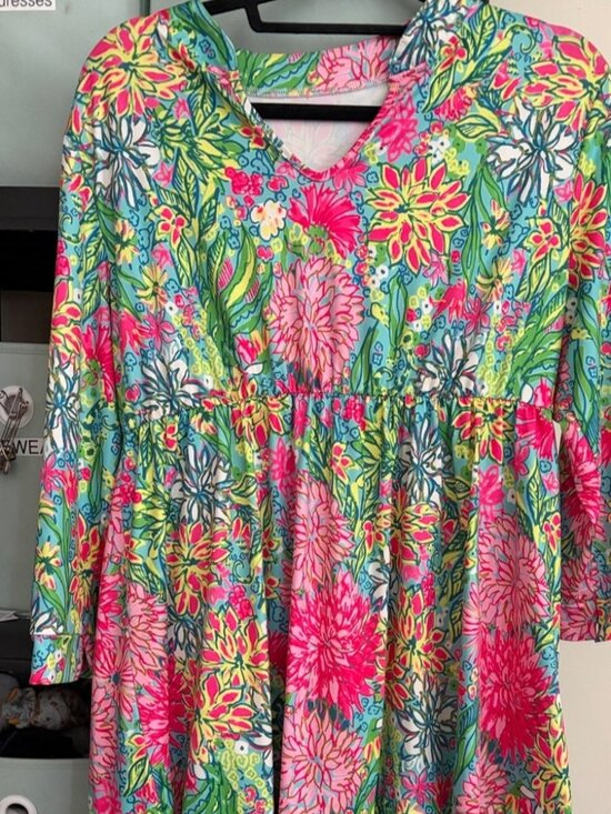 None Dresses & Skirts - Floral Tiered Casual Dress in Pink & Green